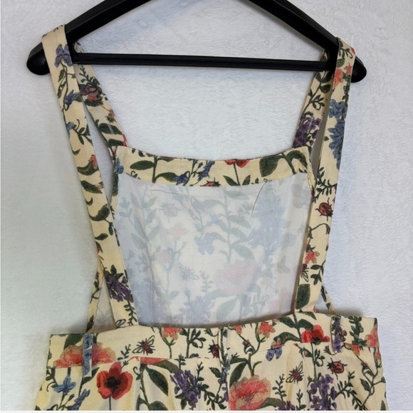 Lightweight Corduroy Floral Wide Leg Jumpsuit Bib Overalls Ivory XL Boho - Picture 4 of 6